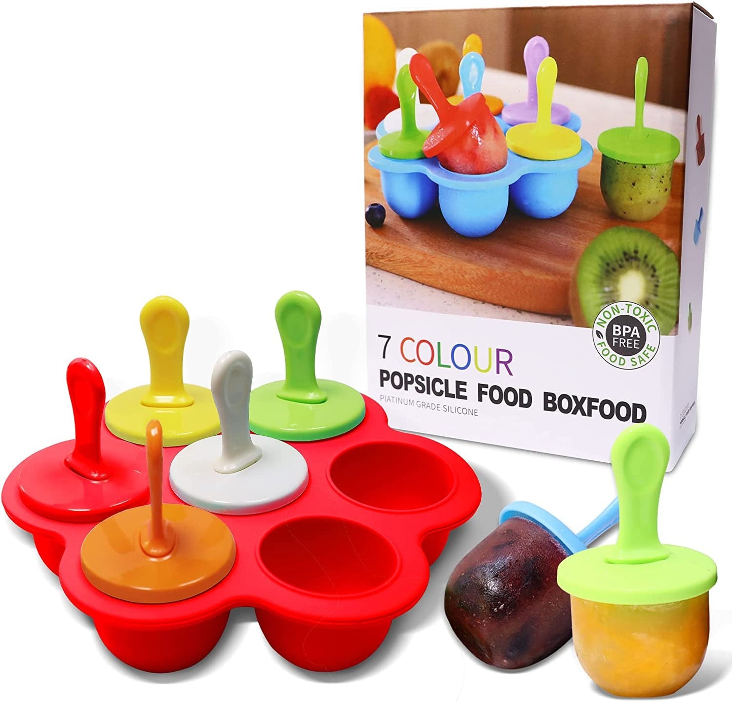  Holders for Kids Drip Free Ice Cream Sticks for Ice Pop Molds Colorful Craft Stick (7 PCS)