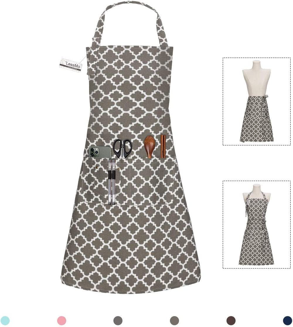  Kitchen Cooking Aprons with 3 Pockets for Men Women - Cotton Adjustable Professional Grade Chef Apron for Kitchen, BBQ & Grill (Dark Gray)