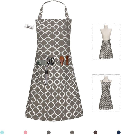  Kitchen Cooking Aprons with 3 Pockets for Men Women - Cotton Adjustable Professional Grade Chef Apron for Kitchen, BBQ & Grill (Dark Gray)