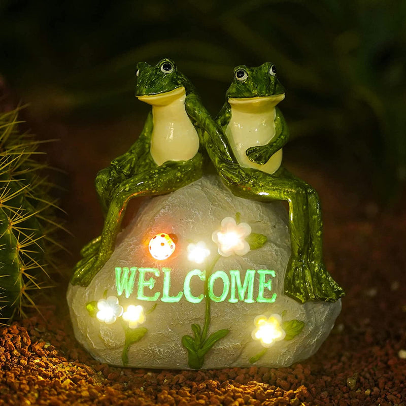 Solar Garden Statue with Succulent and LED Lights, Outdoor Yard Decor