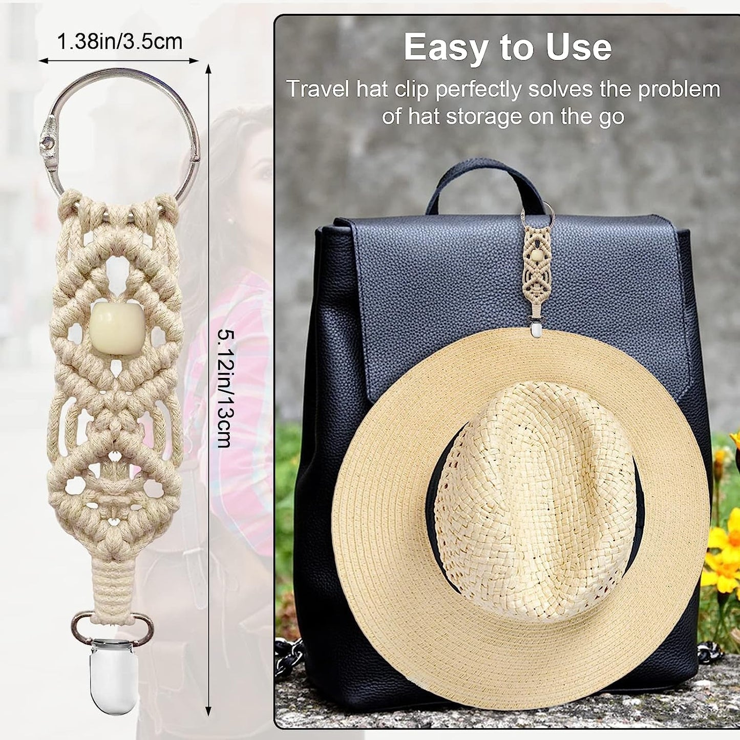MEIXINZHI 3Pcs Cotton Hat Clip for Travel, Knitting Travel Hat Clip for Bag Backpack Luggage, Travel Hat Clip for Women