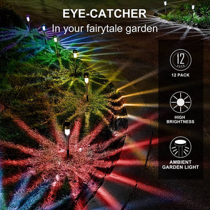 12 Pack Outdoor Solar Lights Solar Landscape Lights, Stainless Steel LED Outdoor Lighting, Waterproof Garden Lights for Walkway, Terrace, Multicolor