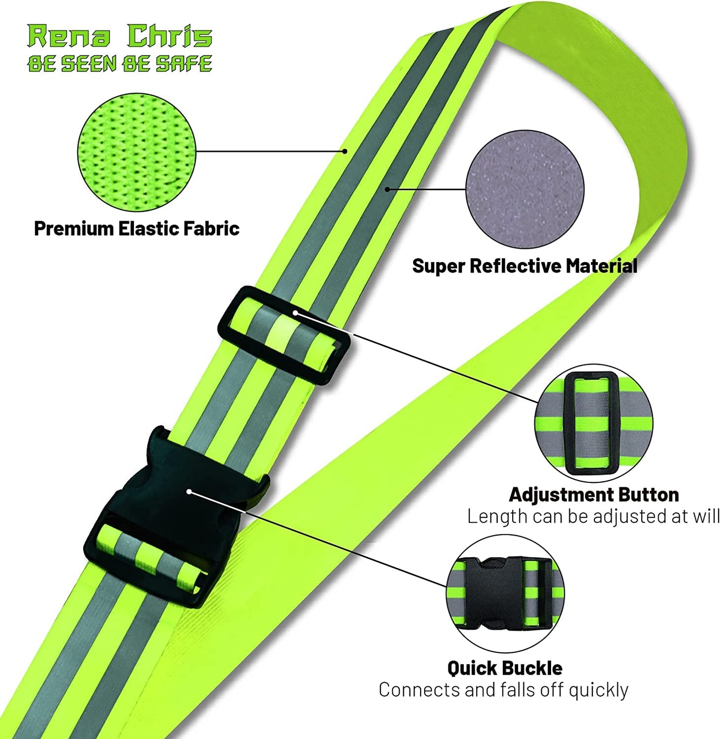 Reflective Running Gear, 3Pcs Reflective Gear for Body, Wrist, Leg, Adjustable Shoulder Strap with Carabiner, Safety Reflector Tape Straps, Large Reflective Surface Area, Suitable for Night Running
