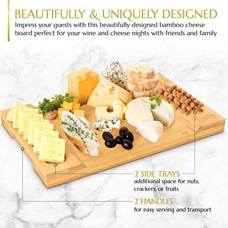 Beautiful Large Bamboo Cheese Board Charcuterie Board (16" x 10" x 1.2") - Durable Wooden Charcuterie Serving Board