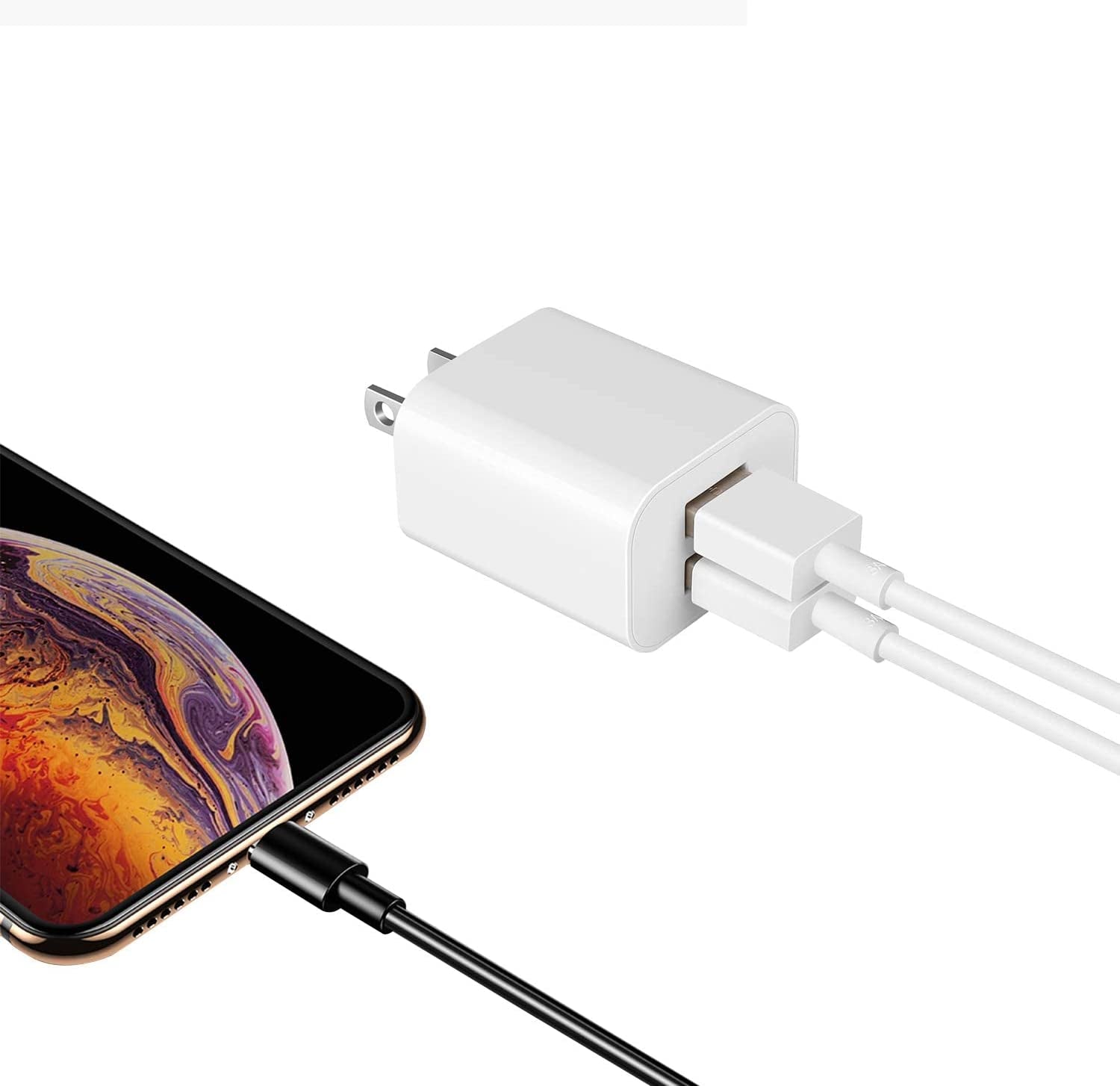  2Pack Dual Port Cube Plug Power Charging Adapter for Apple iPhone