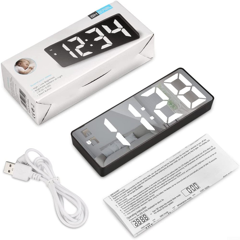 LED Digital Alarm Clock with Temperature Display & Adjustable Brightness