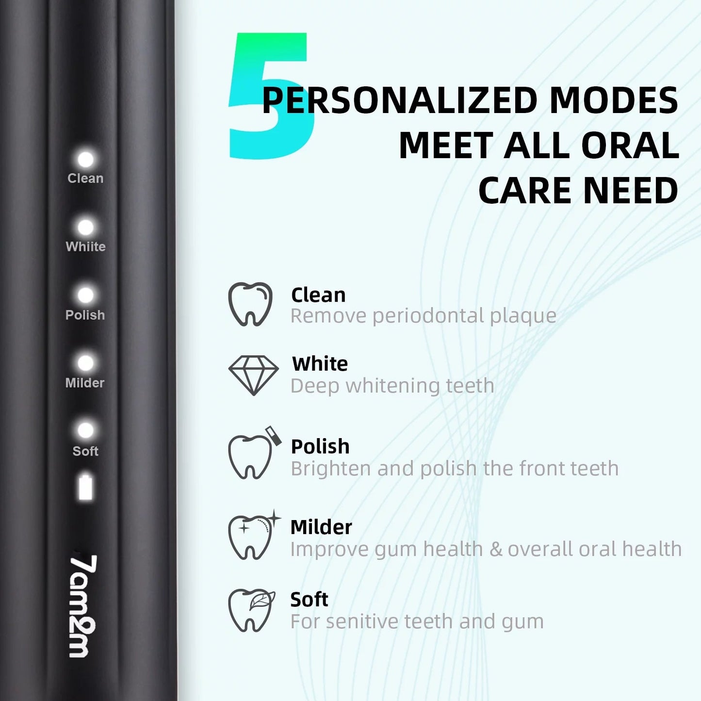 Sonic Electric Toothbrush-One Charge for 90 Days with 6 Brush Heads