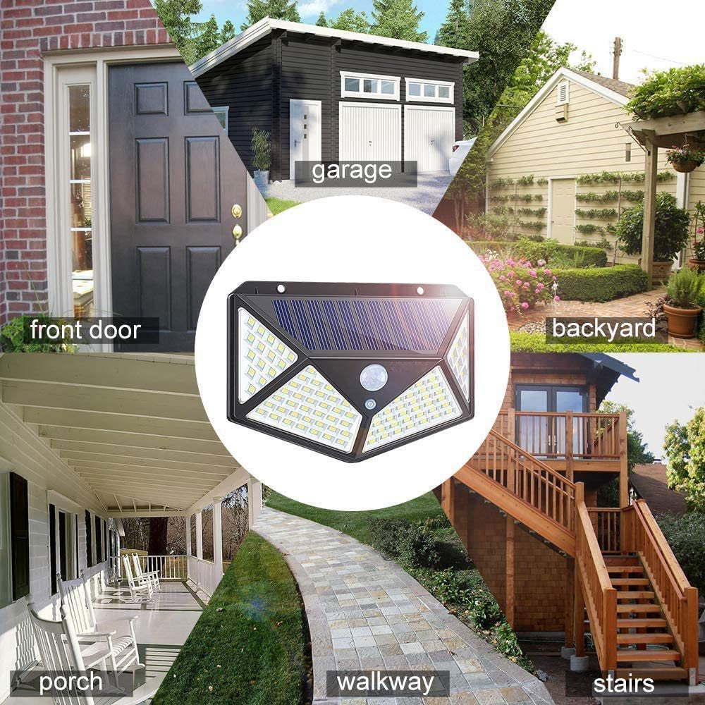 6 Pack  Motion Sensor Security Lights 100LED, Uibetux IP65 Waterproof Solar Powered Wireless Fence Lights with 270° Wide Angle
