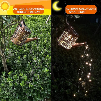 Solar Waterfall Watering Can with Garden Lights & Shepherd Hook