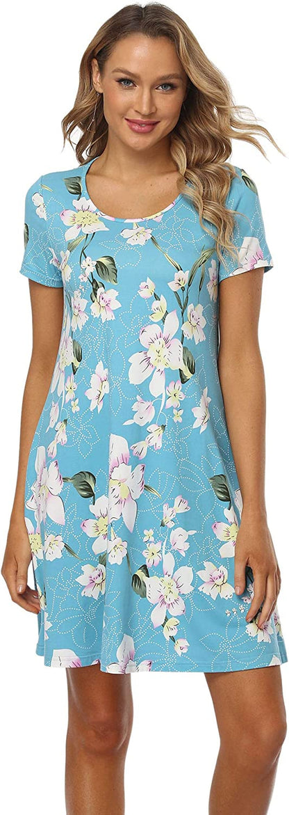 Qurvoo Women's Short Summer Casual Dress Floral Tank Sleeveless/Short Sleeve Dress with Pockets