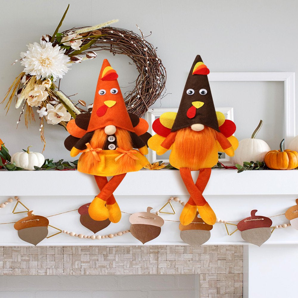 Fall Thanksgiving Decorations, 2 Pack Handmade Fall Turkey Swedish Gnomes, Fall Table Decor Gnomes for Home Farmhouse Indoor, Fall Decoration Autumn Decor Thanksgiving Gifts