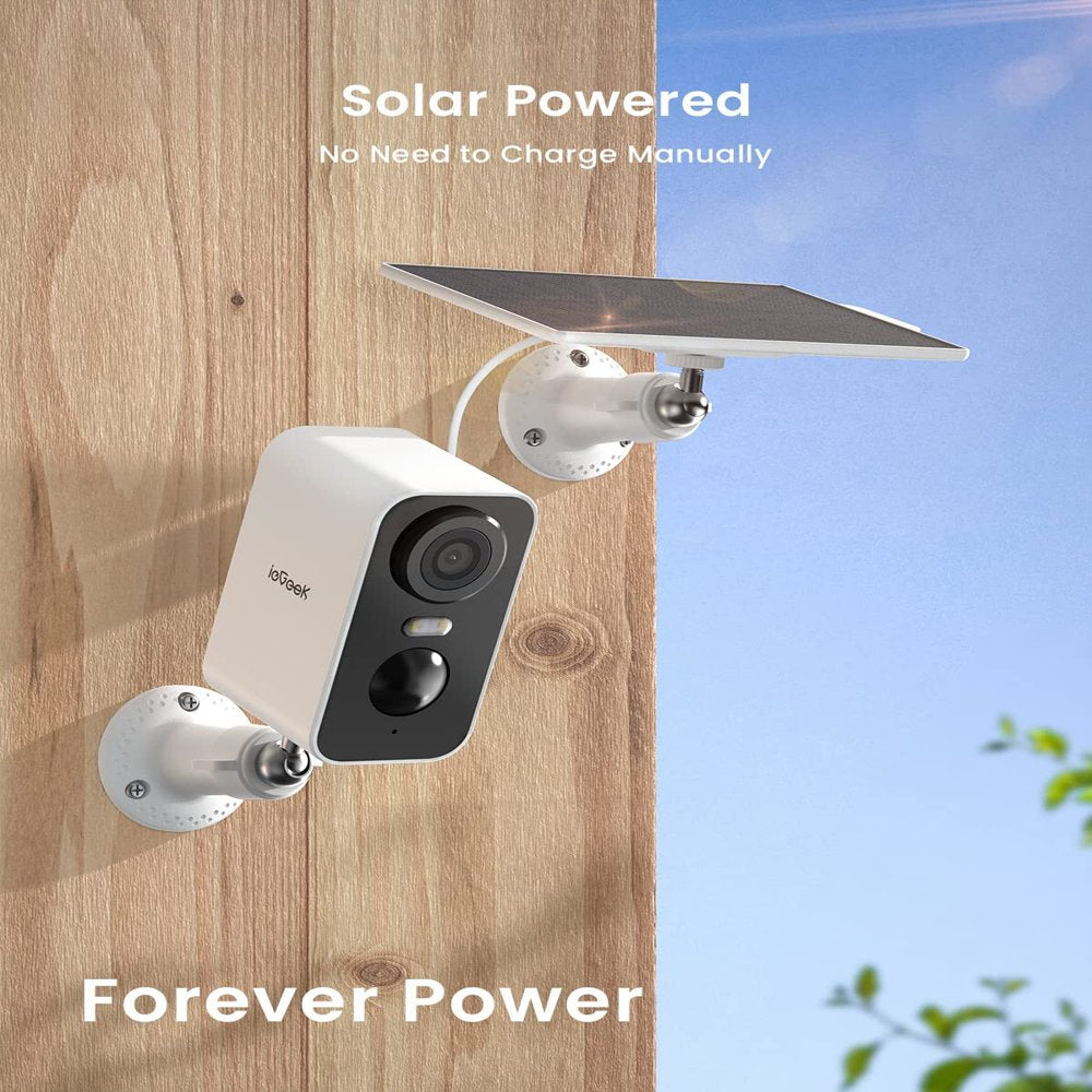 Solar Wireless Security Cameras Outdoor, Wifi, Iegeek 2K Color Night Vision, Spotlight & Siren Alarm, Outdoor Camera with AI Motion Detection