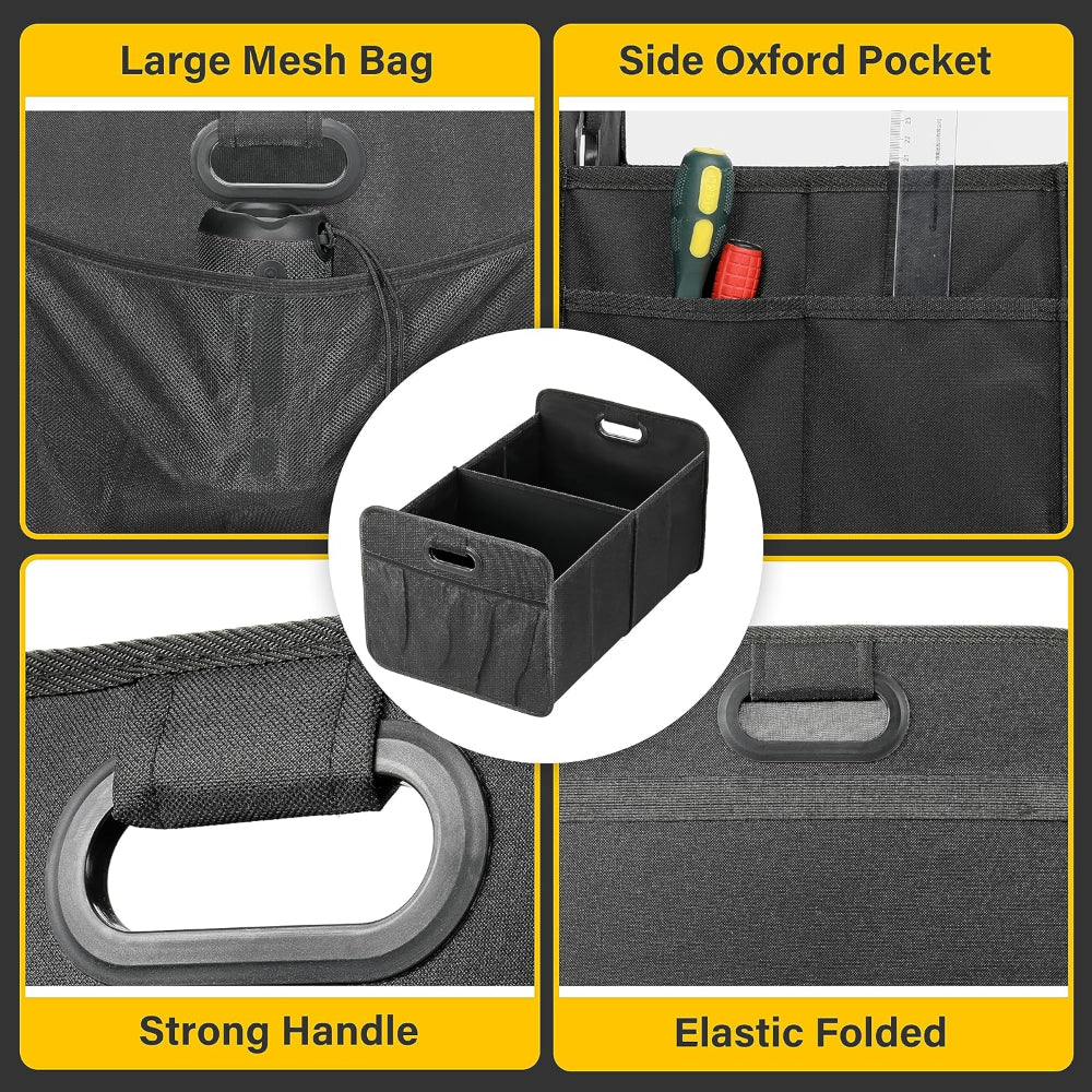 Car Trunk Organizer – 2 Compartment, Collapsible Storage Box, Waterproof Oxford Polyester