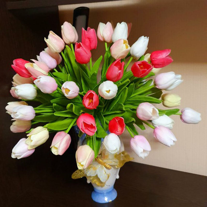 10 Tulip Heads - Colorful Artificial Bouquet
