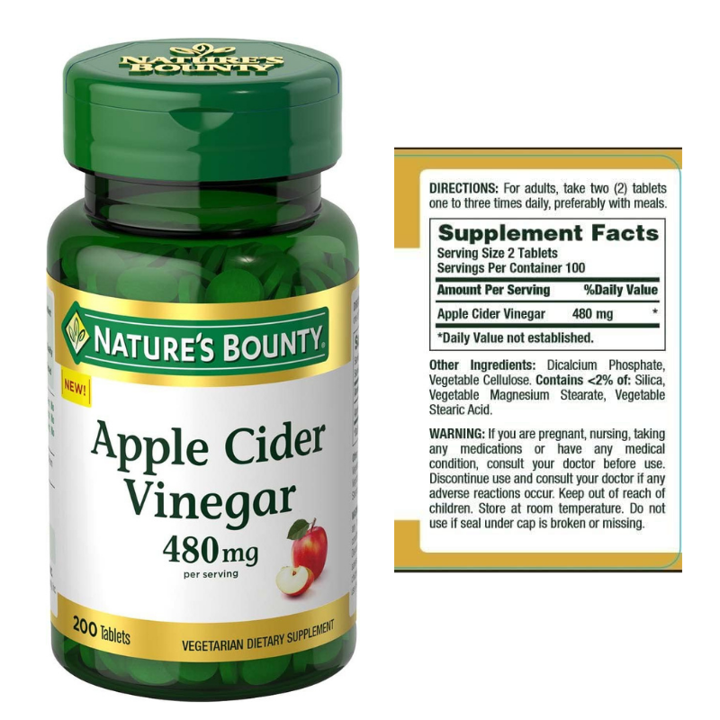 Nature's Bounty Apple Cider Vinegar Dietary Supplement - 200 Tabs