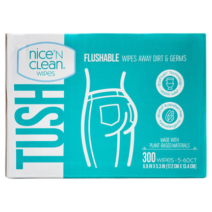 5 Packs of 60 Wipes, Flushable Wet Wipes, 300 Total Wipes