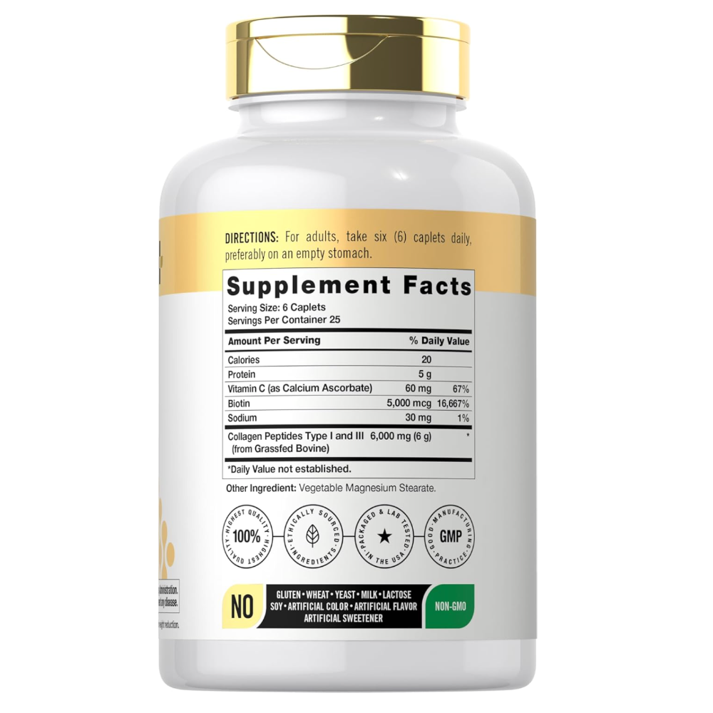 150-Caplet Collagen Complex Supplement – with Vitamin C & Biotin, Non-GMO, Gluten-Free for Healthy Skin, Hair & Nails