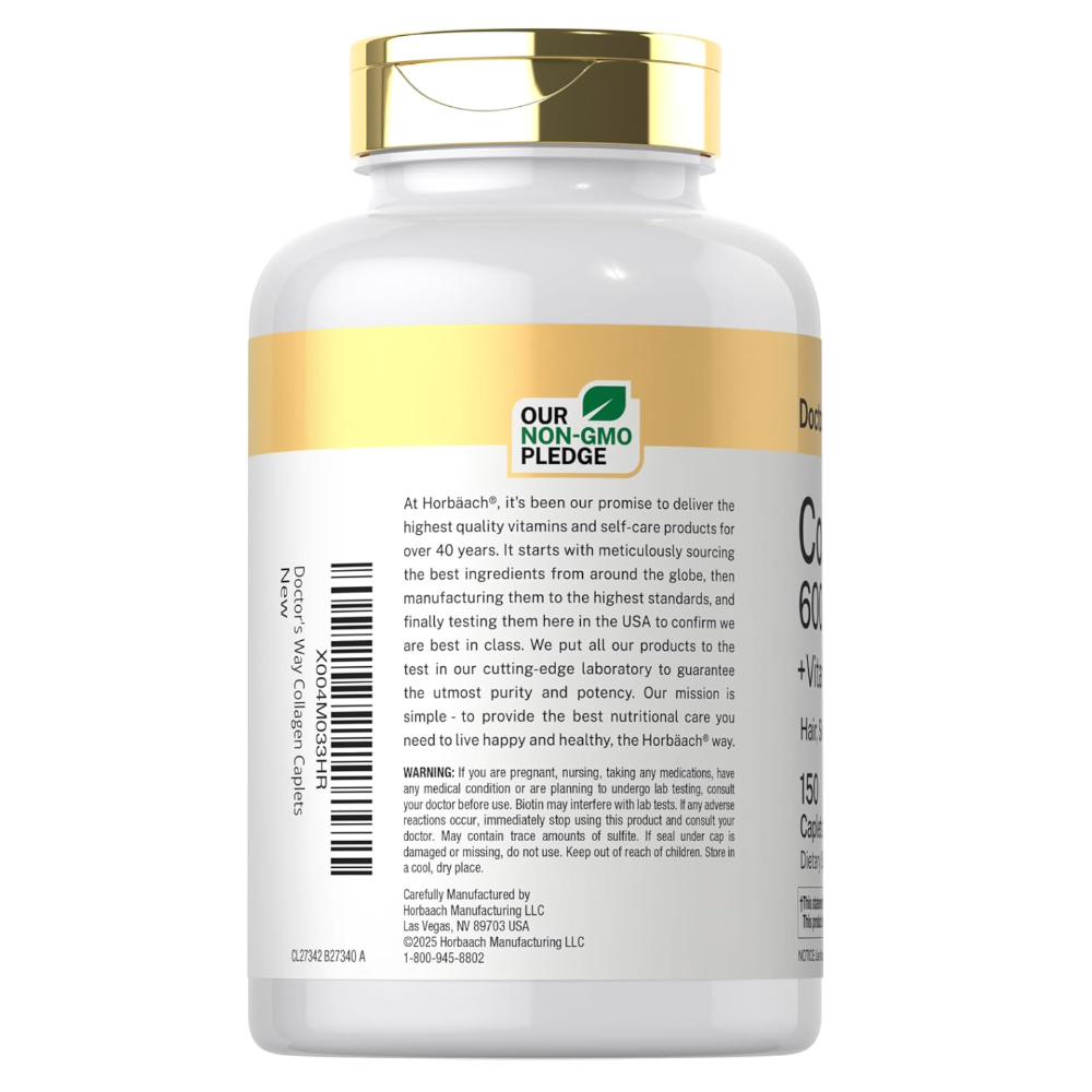 150-Caplet Collagen Complex Supplement – with Vitamin C & Biotin, Non-GMO, Gluten-Free for Healthy Skin, Hair & Nails