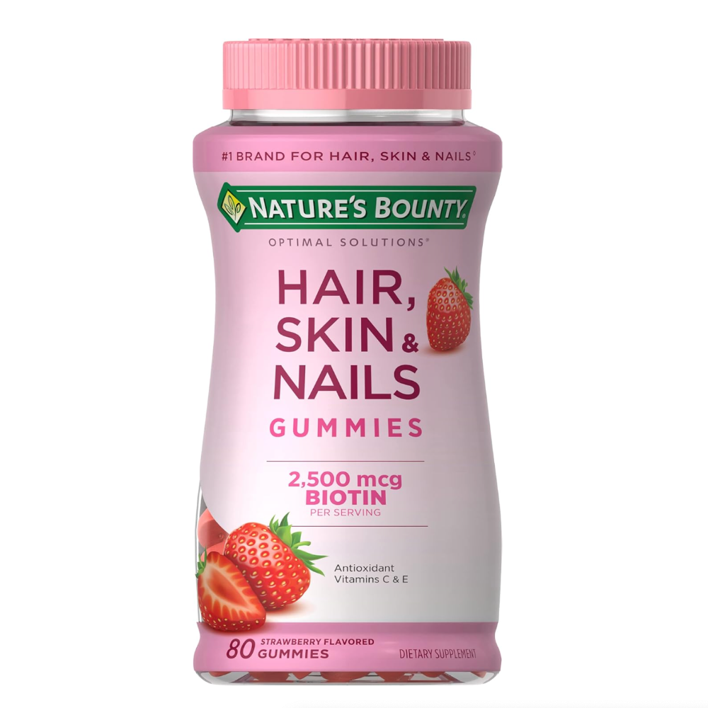 80-Count Hair, Skin & Nails Vitamin Gummies – Biotin 2500 mcg, Strawberry Flavor, 40 Servings