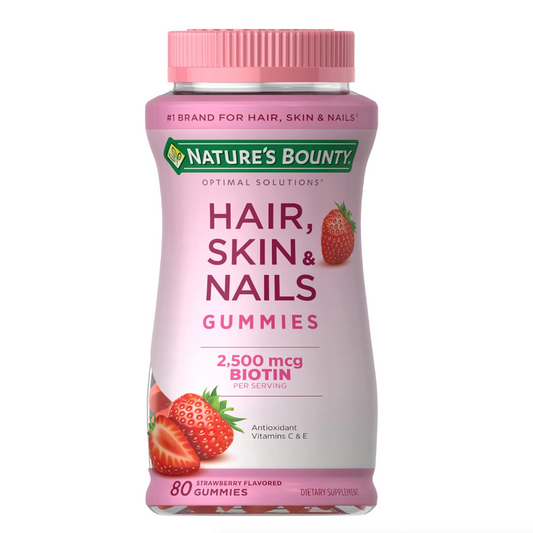 80-Count Hair, Skin & Nails Vitamin Gummies – Biotin 2500 mcg, Strawberry Flavor, 40 Servings