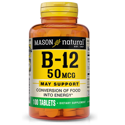Vitamin B12 50mcg with Calcium – Dietary Supplement for Natural Energy Support, 100 Tablets, 100-Day Supply