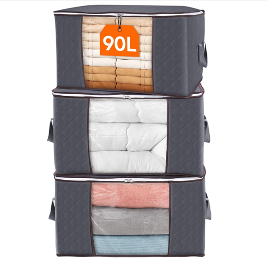 3-Pack Clothes Storage Bins – Foldable Blanket Bags with Lids & Zippers, Clear Window Closet Organizer for Clothing & Bedding