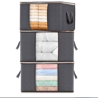 3-Pack Clothes Storage Bins – Foldable Blanket Bags with Lids & Zippers, Clear Window Closet Organizer for Clothing & Bedding