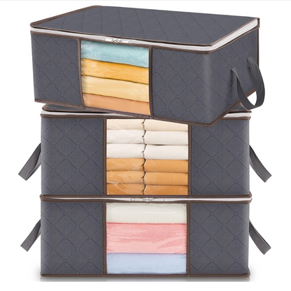 3-Pack Clothes Storage Bins – Foldable Blanket Bags with Lids & Zippers, Clear Window Closet Organizer for Clothing & Bedding