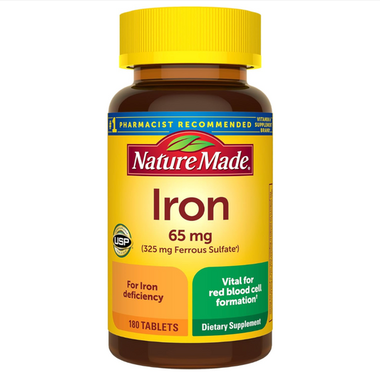 Iron 65mg (325mg Ferrous Sulfate) Tablets – Dietary Supplement for Red Blood Cell Support, 180 Tablets, 180-Day Supply