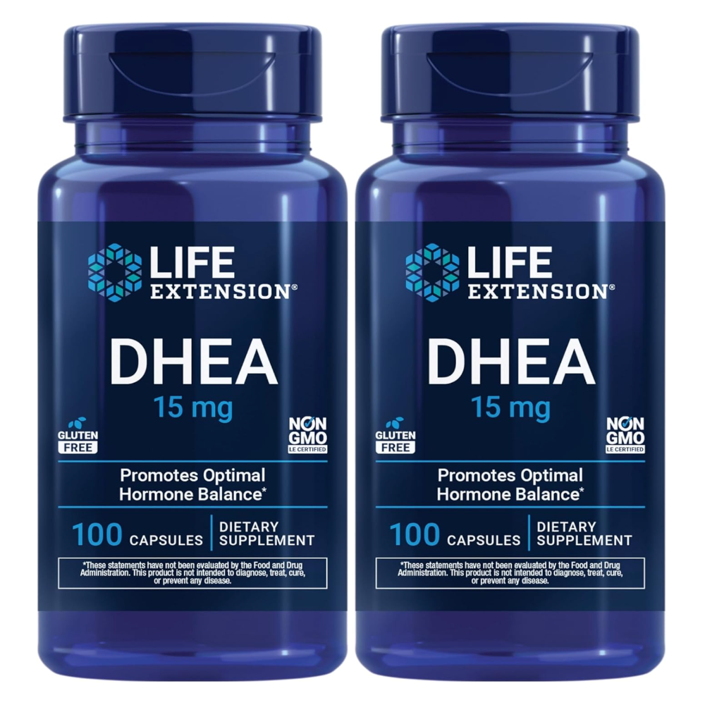 2-Pack DHEA 15mg Supplement – Hormone Balance Support for Memory, Muscle Mass, Bone Density & Healthy Sex Drive, Gluten-Free, Non-GMO, 100 Capsules