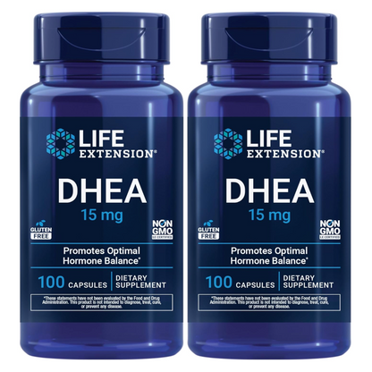 2-Pack DHEA 15mg Supplement – Hormone Balance Support for Memory, Muscle Mass, Bone Density & Healthy Sex Drive, Gluten-Free, Non-GMO, 100 Capsules