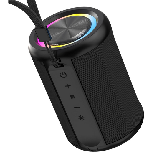 Portable Bluetooth 5.4 Speaker – 6W Wireless Audio Use – IPX55 Waterproof with RGB Light – AUX & TF Card Input, TWS Stereo Pairing – Black