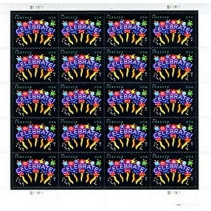 Neon Celebrate! USPS First-Class Mail Forever Postage Stamps - 1 Sheet of 20