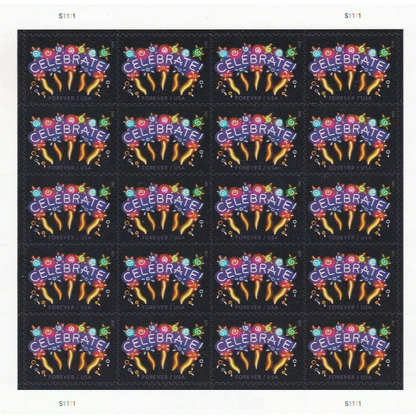Neon Celebrate! USPS First-Class Mail Forever Postage Stamps - 1 Sheet of 20