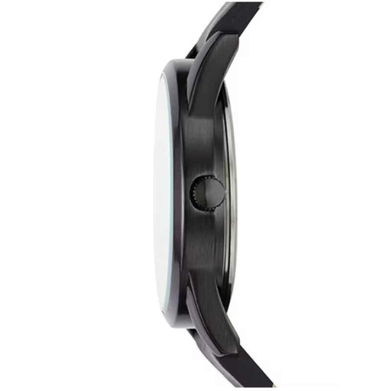 Men’s Analog Watch – Gunmetal Case with Blue Textured Dial, Black Vegan Leather Strap