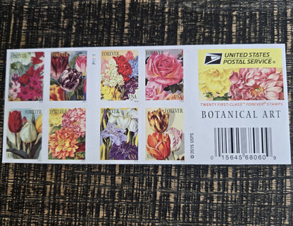 Botanical Art USPS First-Class Mail Forever Postage Stamps - Booklet of 20