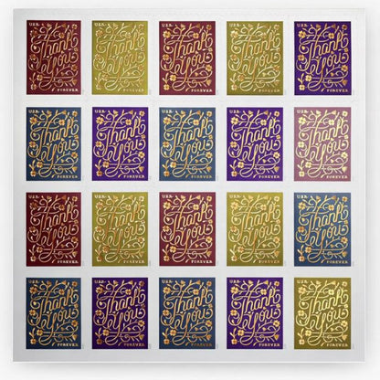 USPS Thank You 2020 Forever Holidays Stamps - Book of 20 Postage Stamps
