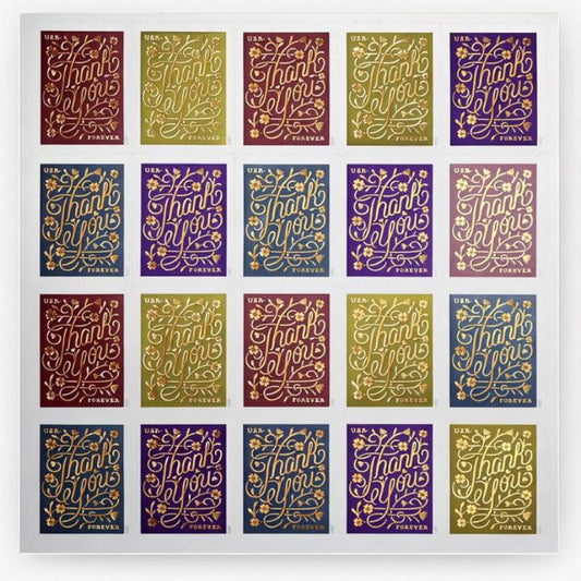 USPS Thank You 2020 Forever Holidays Stamps - Book of 20 Postage Stamps