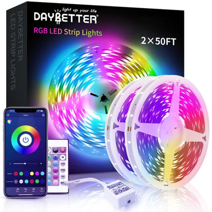 LED Strip Lights with App Control Remote, 12V 5050 RGB, Music Sync Color Changing Lights