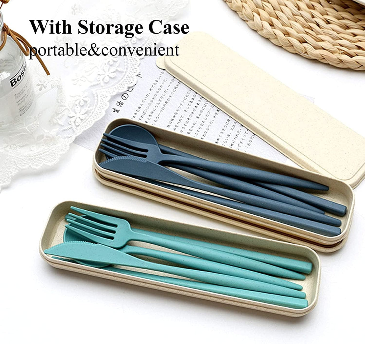 4 Sets Plastic Spoons and Forks Set Plastic Silverware, Portable Reusable Utensils Set with Case for Lunch Box, Picnic, Travel, Camping
