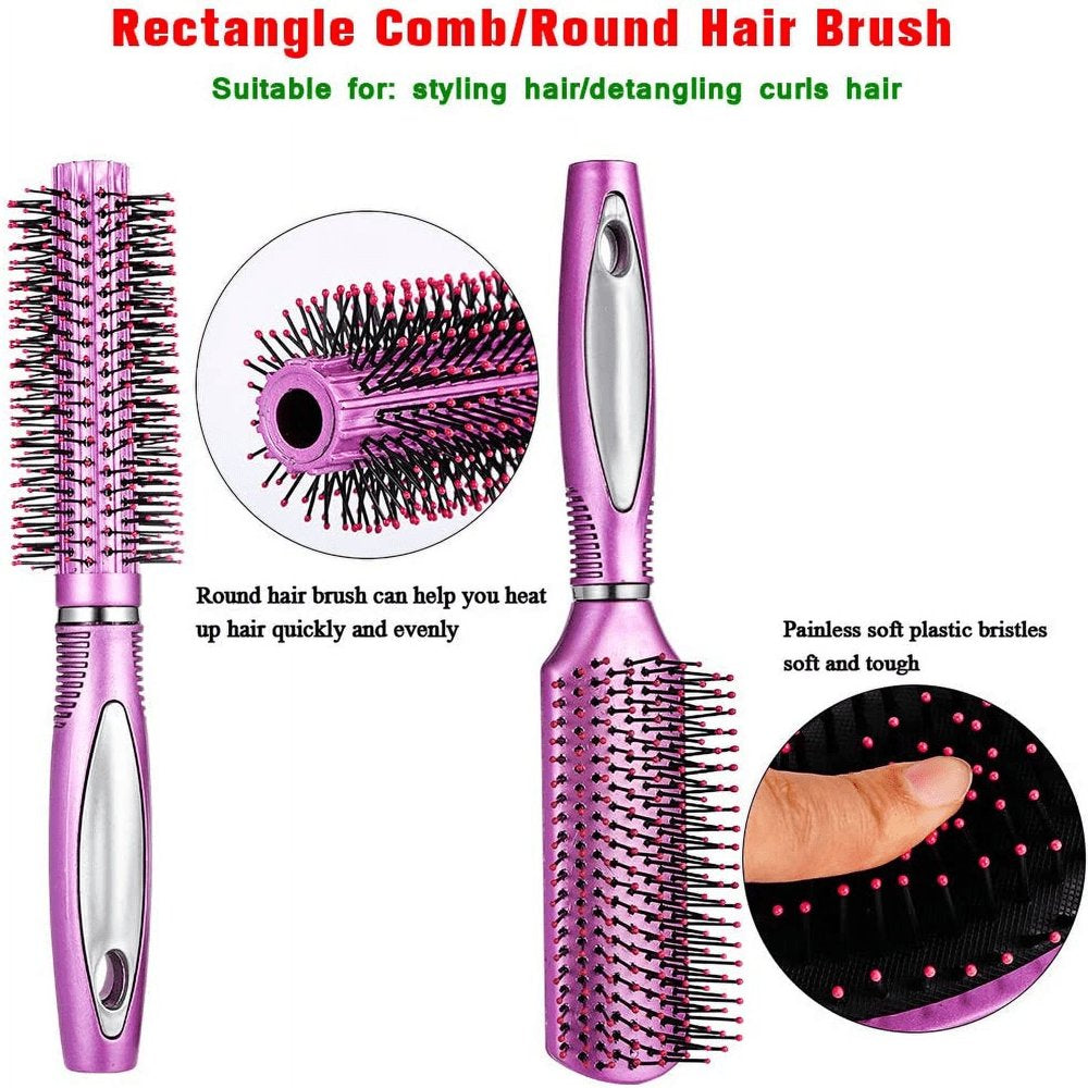 5 Pieces Hair Brush Comb Set Detangling Paddle Brush round Hair Tail Comb Wet Dry Brush for Women Men Hair Styling(Purple)