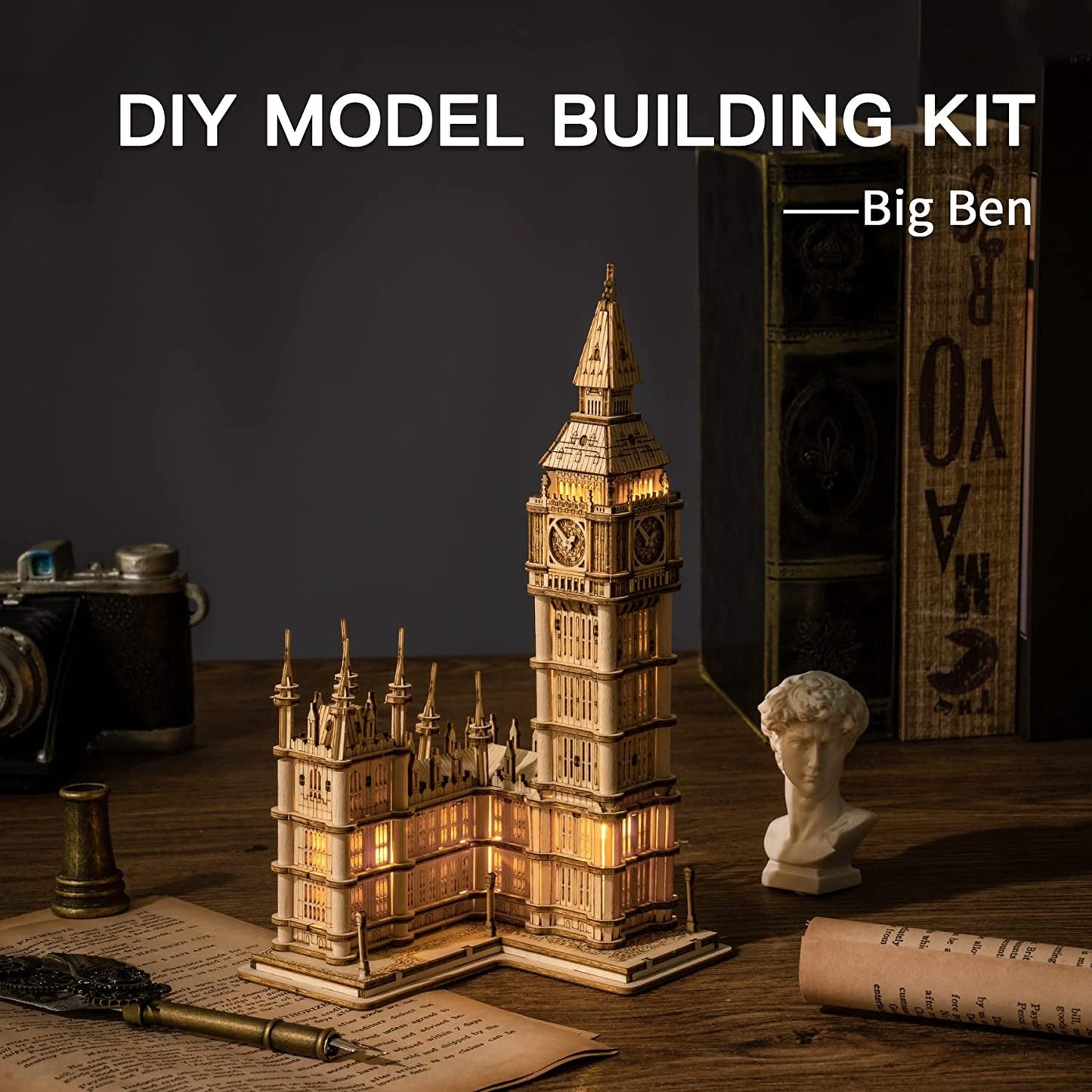 3D Puzzle for Adults Wooden Craft Kits for Teens DIY Construction Model Kit with LED Lights