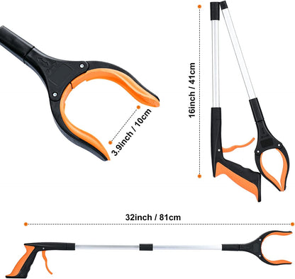 Grabber Reacher Tool,32 Inch Extra Long Foldable Pick Up Stick with Strong Grip Magnetic,360°Rotating Anti-Slip Jaw,Trash Claw Grabber Tool,Trash Picker Tool for Outdoor & Indoor(Orange)