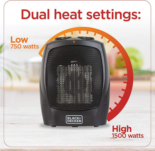 BLACK+DECKER Portable Space Heater, 1500W Room Space Heater with Carry Handle for Easy Transport