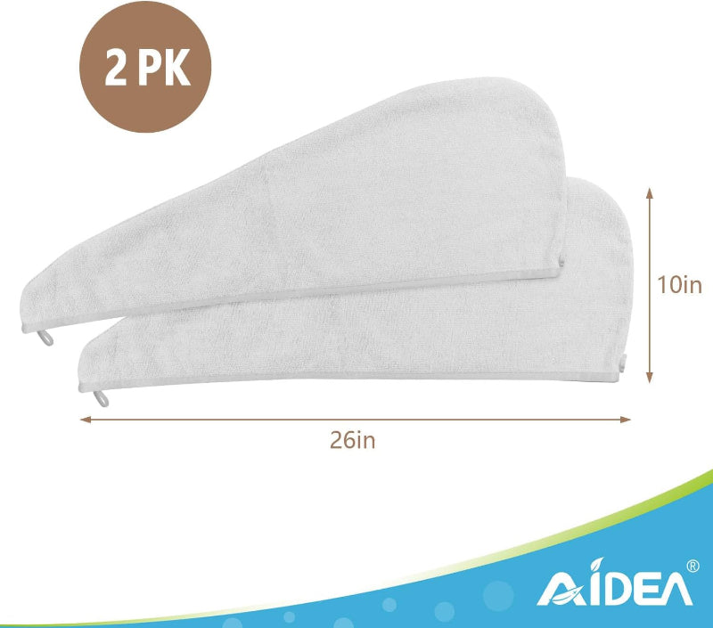 Microfiber Hair Towel Wrap, 2-Pack Super Absorbent Quick Dry Turbans for All Hair Types