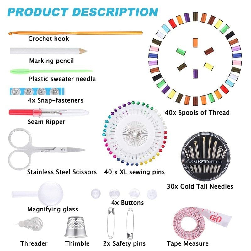 128Pcs Portable Travel Sewing Box Kit Needles Thread Stitching Kit DIY Sewing Supplies Premium Mini Sewing Accessories