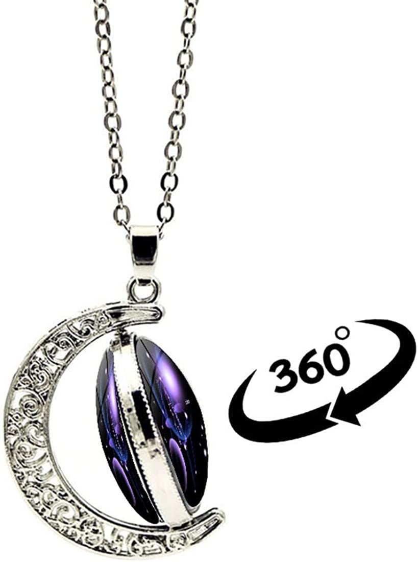 Zodiac Necklace Jewelry Birthday Gifts Astrology 12 Constellation Horoscope Sign Galaxy Crescent Half Moon Pendant Necklace