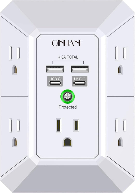 Wall Charger Surge Protector, 5-Outlet Extender with 4 USB Ports (4.8A), 1680J Power Strip