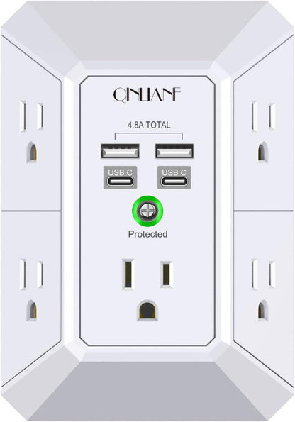 Wall Charger Surge Protector, 5-Outlet Extender with 4 USB Ports (4.8A), 1680J Power Strip