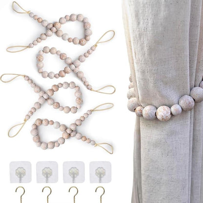 Wooden Bead Curtain or Drape Tieback Sets